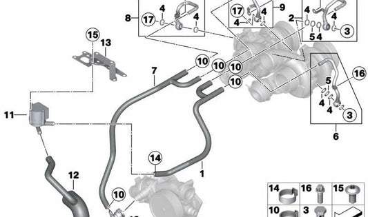 OEM water pump separator 11537601250 for BMW F10, F06, F12, F13, E70, F85, E71, F86. Original BMW.