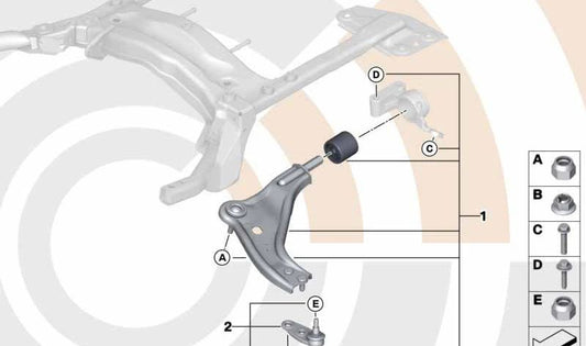 Rótula de suspensión delantera derecha OEM 31122361220 para MINI R55, R56, R57, R58, R59. Compatible con versiones Cooper, Cooper S y One. Original MINI.