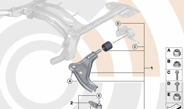 Rótula de suspensión delantera derecha OEM 31122361220 para MINI R55, R56, R57, R58, R59. Compatible con versiones Cooper, Cooper S y One. Original MINI.