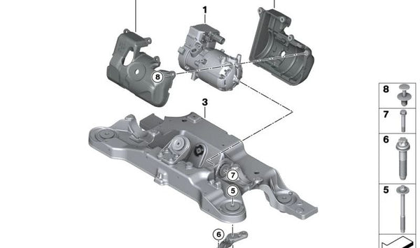 Compresor de aire acondicionado eléctrico OEM 64525B31E59 para BMW G26, G60, G61, G68, G70, U11, U12, U10, G08, I20, J05, J01, U25. Original BMW.