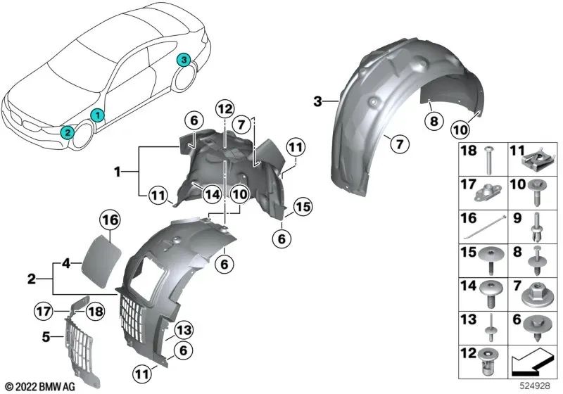 Wheel arch cover, front rear right for BMW 4 Series F82, F83 (OEM 51718056410). Original BMW