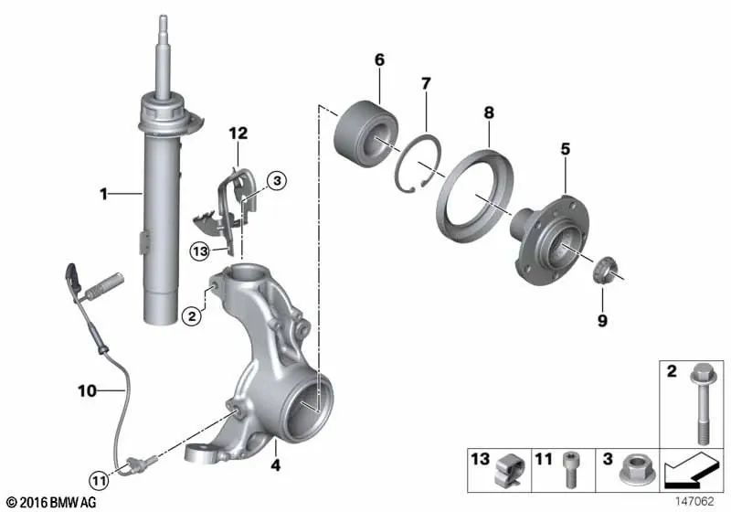 Rolamento de esferas angular para BMW E90, E91, E92, E60, E61, X5 E53 (OEM 31226783913). BMW original
