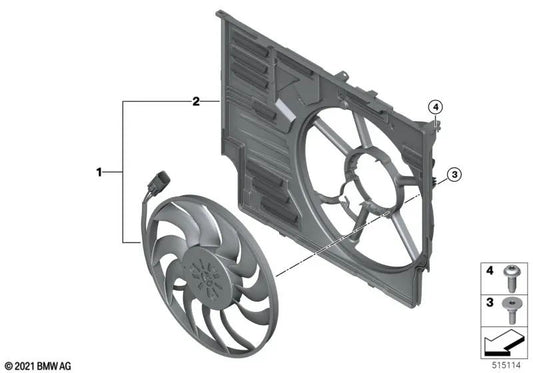 Fan housing with fan for BMW 2 Series U06, X1 U11 (OEM 17429846923). Original BMW.