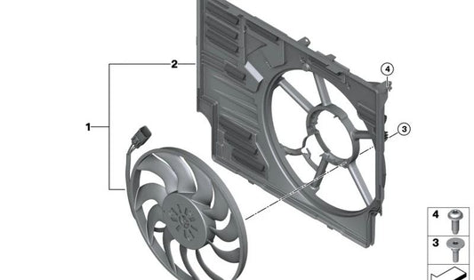 Carcaça do ventilador com ventoinha para BMW X1 U11, X2 U10, MINI U25 (OEM 17425A512C9). BMW original
