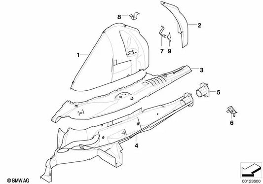 Pasarruedas interno a metà destra per BMW X3 E83, E83N (OEM 41003449712). BMW originale.