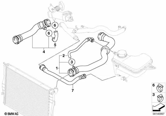 Tubo del refrigerante per BMW E83, E83N (OEM 17123401564). BMW originale