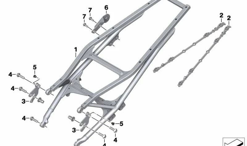 Subchasis trasero OEM 46518414766 para BMW Motorrad F 750 GS, F 800 GS, F 850 GS, F 900 GS, F 850 GS Adventure y F 900 GS Adventure. Original BMW Motorrad.