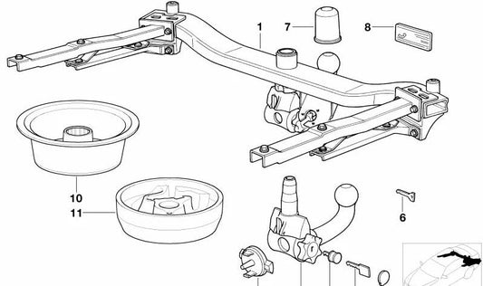 Caja organizadora para bola de enganche OEM 71601182801 para BMW E36 {316i (BE11, BE12, BE21, BE22, CA11, CA12, CA21, CA22, CA38, CA48)}. Original BMW.