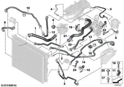 Transmission Oil Hose to Heat Exchanger for BMW F20N, F21N, F22, F23, F30N, F31N, F34N, F35N, F32, F33, F36, G30, G31, G38, G32, G11, G12 (OEM 17127640287). Original BMW.