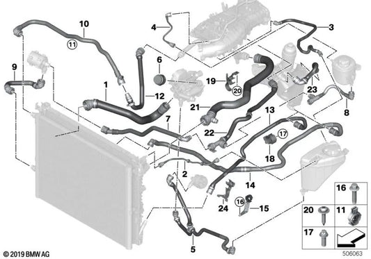 Kältemittelkanalunterstützung für BMW G20, G20N Serie 3, G22, G26 Serie 4, G30, G31, G38 Serie 5, G32 Serie 6, G11, G12 Serie 7, G01, G08 X3, G02 X4 (OEM 17128642530). Original BMW