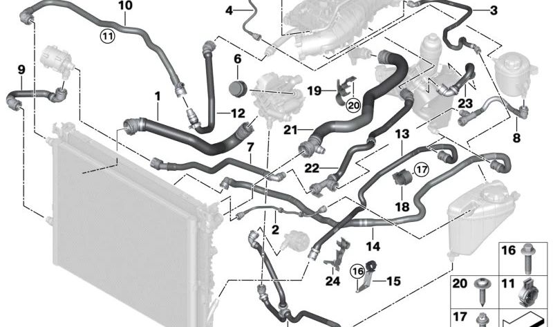 Tubería de refrigerante OEM 17128602615 para BMW G30, G31, G38, G32, G11, G12. Original BMW