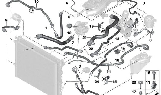 Tubo di pompa di raffreddamento elettrico per BMW 5 G30 Series, G31, G38 Serie 6 G32 Serie 7 G11, G12 (OEM 17128602617). BMW originale