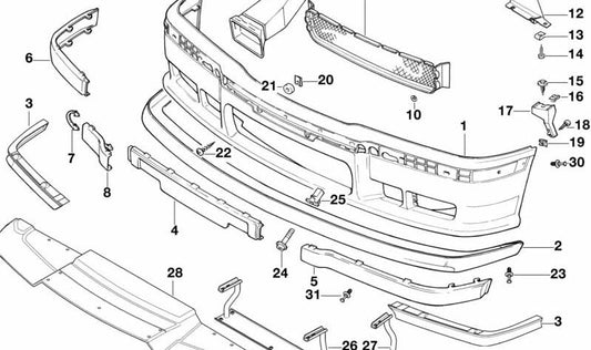 Front spoiler for BMW 3 Series E36 (OEM 51112264028). Original BMW