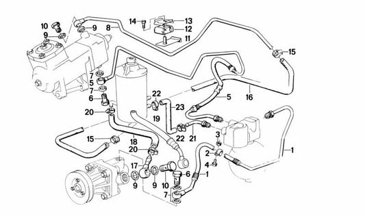 Manguera presión dirección asistida OEM 32411134118 para BMW E24 635CSi y M635CSi. Compatible con versiones manuales y automáticas. Original BMW.