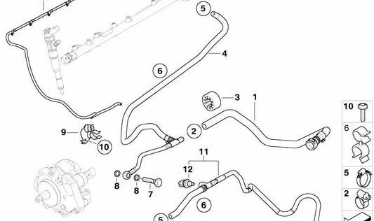 Soporte de línea de combustible OEM 13537791677 para BMW E90, E91, E92, E93. Original BMW.