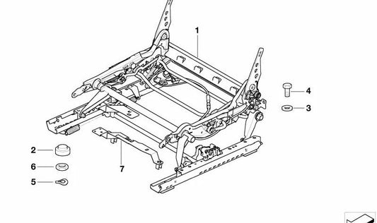 Mecanismo asiento derecho OEM 52107053942 para BMW Z4 E85, E86. Pieza original BMW.