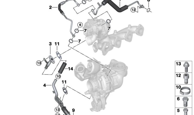 Tubo de aceite OEM 11428479930 para BMW G20, G21, G22, G23, G26, G30, G31, G60, G61, G32, G11, G12, G70, G14, G15, G16, G01, G02, G05, G06, G07. Original BMW.