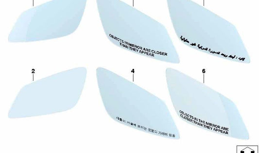 Cristal retrovisor derecho calefactable asférico OEM 51167459548 para BMW F07, F10, F11. Original BMW.