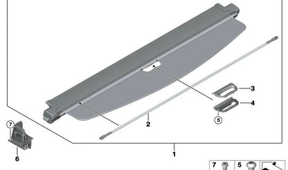 Suporte à esquerda para a cortina traseira OEM 51477230197 para BMW X3 F25. BMW original.