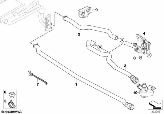 Válvula de água-Mangueira do radiador para BMW Série 5 E60, E60N, E61, E61N, Série 6 E63 (OEM 64216911001). BMW original