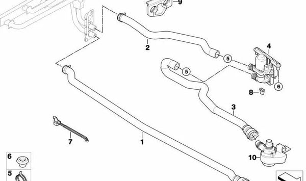 Manguito de calefacción OEM 64216915173 para BMW E60, E61, E63, E64. Original BMW.