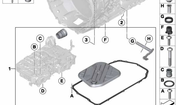Kit de reparación eje selectora para BMW F01, F02 (OEM 24507624191). Original BMW
