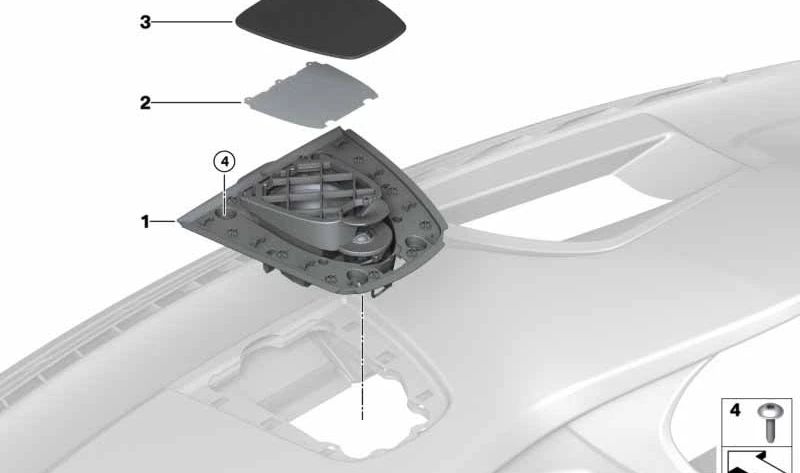 Embellecedor altavoz central OEM 65139276510 en color gris atlas para BMW X5 F15, F85 y BMW X6 F16, F86. Pieza original BMW.