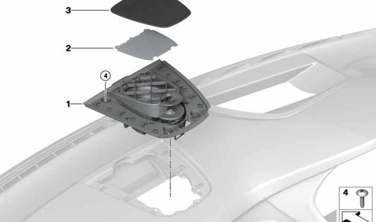 Embellecedor altavoz central OEM 65139276510 en color gris atlas para BMW X5 F15, F85 y BMW X6 F16, F86. Pieza original BMW.