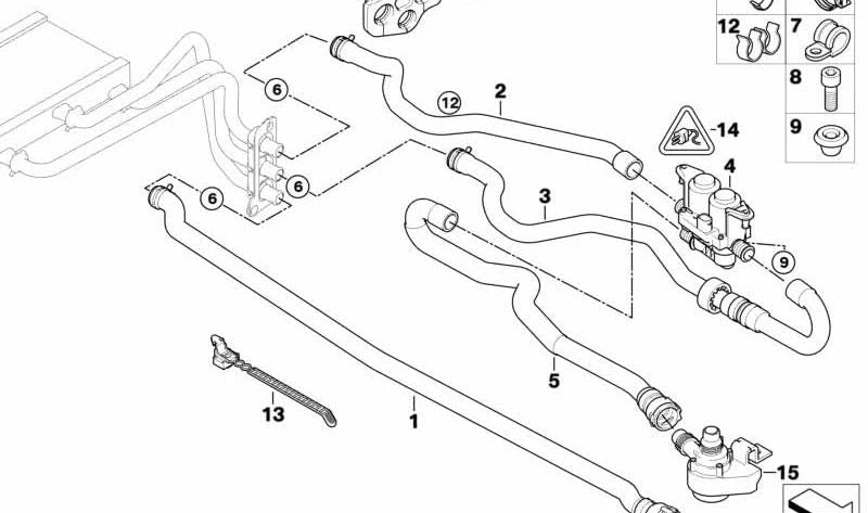Manguera de retorno del refrigerante OEM 64216985738 para BMW E60, E61. Original BMW.