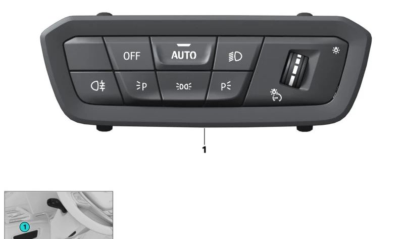 Light switch OEM 61315A16B19 for BMW 2 G42 series, G87, 3 G20 series, G20N, G21, G21N, G28, G28N, G80, G80N, G81, G81N, 4 G22, G22N, G23, G23N, G26, G26E, G26E G82, G82N, G83, G83N. Original BMW.