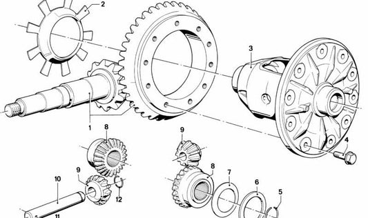 Conjunto de equipamentos cônicos OEM 3312270011 para BMW (E30, E36, E46, E90, E91, E92, E93, F30, F32, F36, G20, G21, X1, X3). BMW original.