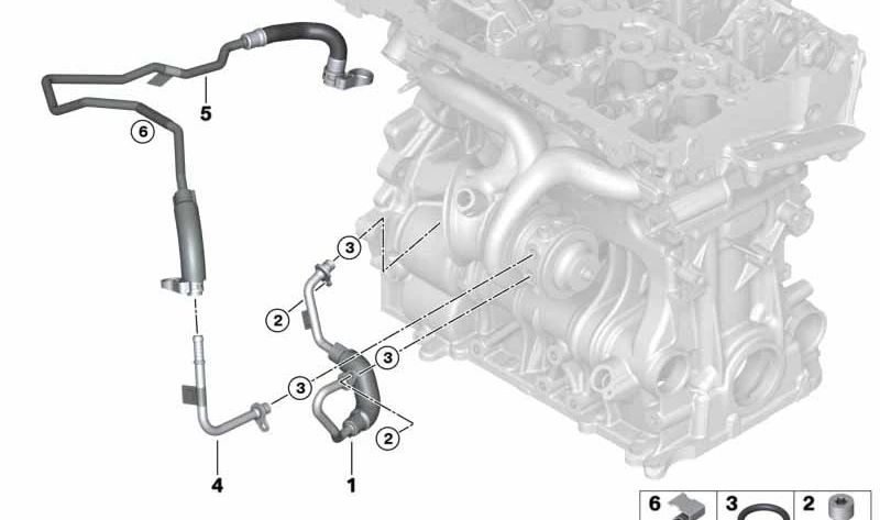 Tubo de retorno del refrigerante del turbo OEM 11538687745 para BMW F45, F46, F48, F39 y MINI F55, F56, F57, F54, F60. Original BMW/MINI.