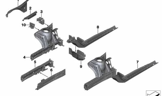Viga de apoyo pasarueda exterior izquierda OEM 41007387003 para MINI F56, F55, F57, F66, F67... y más. Original MINI.