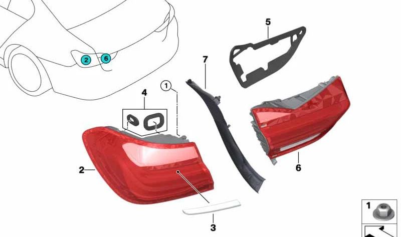 Piloto traseiro portão traseiro esquerdo para BMW G11, G12 (OEM 63217342969). BMW original