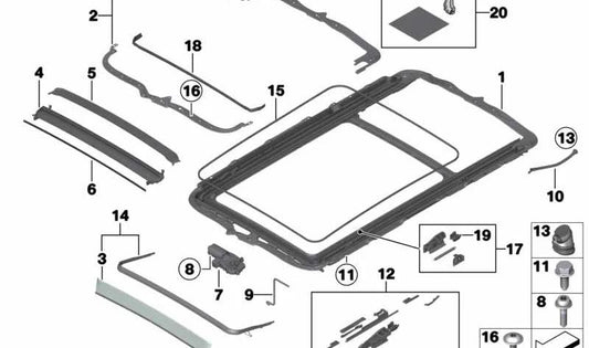 Kit de limpieza techo solar OEM 54107306684 para BMW E91, E91N, E61, E61N, E83, E83N, E53, E70, E70N, F15, F85. Original BMW.