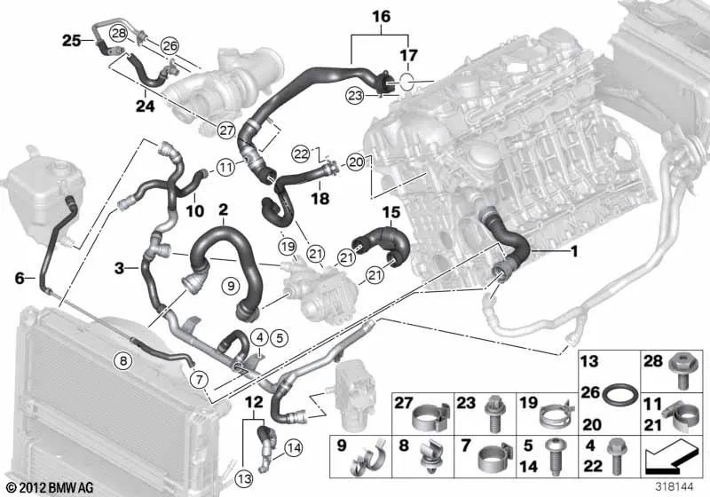 Oberleitungsrohr für BMW 1 E82, E88, Serie 3 E90N, E91N, E92N, E93N, X1 E84 (OEM 17127599452). Original BMW.