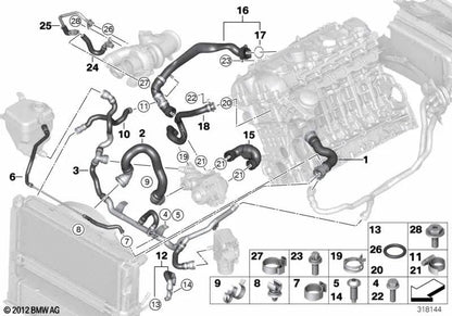 Oberleitungsrohr für BMW 1 E82, E88, Serie 3 E90N, E91N, E92N, E93N, X1 E84 (OEM 17127599452). Original BMW.