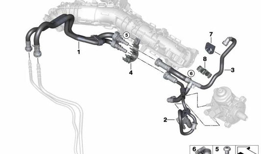 Tubo di alimentazione del carburante OEM 13538575461 per BMW G30, G31, G01, G02. BMW originale.