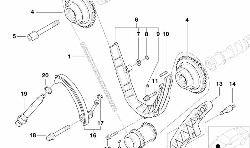 Unidade de ajuste do eixo de comando com roda dentada para BMW Série 5 E39, Série 7 E38, X5 E53, Z8 E52 (OEM 11361438694). BMW original