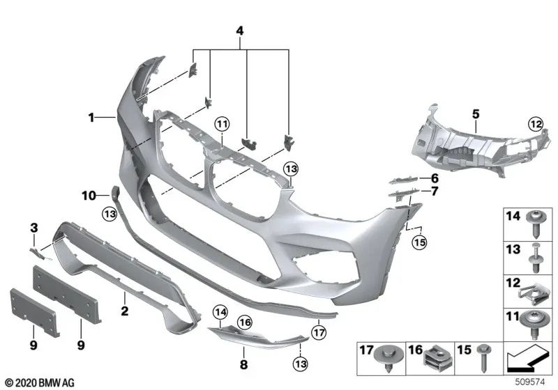Primed front bumper trim for BMW F97, F98 (OEM 51118082474). Original BMW.