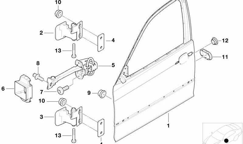 OEM 51218265545 door opening limiter for BMW E46 {316ti (AT1, AT5, AT6, EZ3, EZ5, EZ6)}. Original BMW.