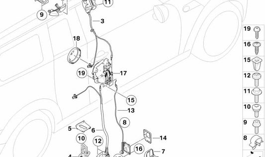 Mecanismo de cierre trasero OEM 51212755568 para MINI Clubman R55, R55 LCI. Original MINI.