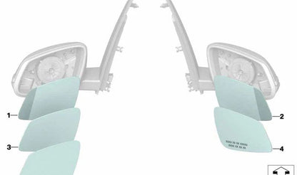 Cristal espejo izquierdo gran angular sin calefacción OEM 51167377971 para BMW F45, F45N, F46, F46N, F48, F48N, F49N. Recambio original BMW.