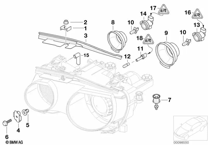 Soporte de Faros para BMW E46, E63, E63N, E64, E64N (OEM 63126918594). Original BMW.