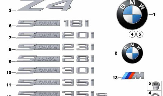 Emblema "Z4" OEM 51147221372 para BMW Z4 E89. Insignia original montada en la carrocería. Repuesto genuino BMW.