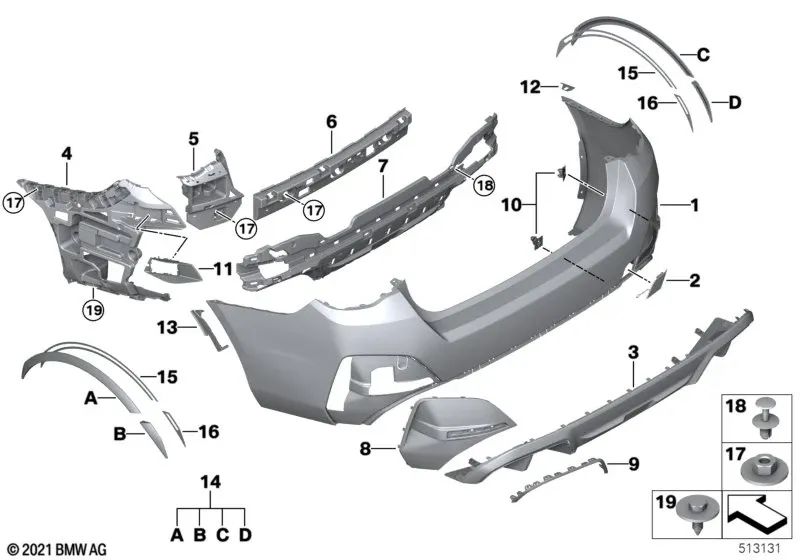Listón de acento trasero derecho para BMW (OEM 51125A116B4). Original BMW.
