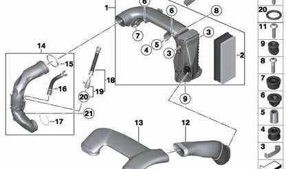 Tubo de admisión de aire OEM 13718574785 para BMW F15, F16, F25, F26, G01, G02, G11, G12, G30, G31, G32, X3 G01, X4 G02, X5 F15, X6 F16, Serie 5, 6, 7. Original BMW.