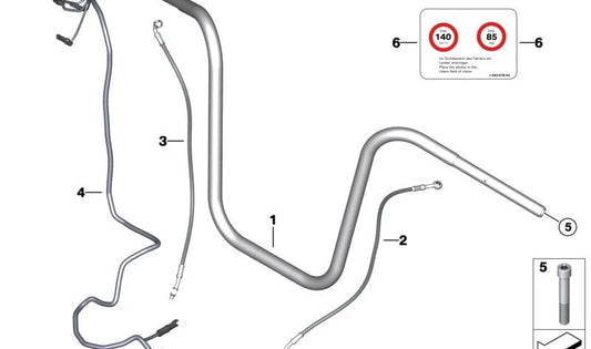 Tubo flexible de freno delantero 504 mm OEM 77227923464 para motos BMW R 18, R 18 Classic (K34). Original BMW Motorrad.