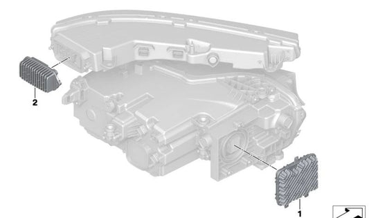 Módulo de farol frontal eletrônico OEM 63115A641B1 para BMW X1 {U11: 16i, 20d, 20i, M35i, XDrive20D}. Controle FLM3. BMW original.