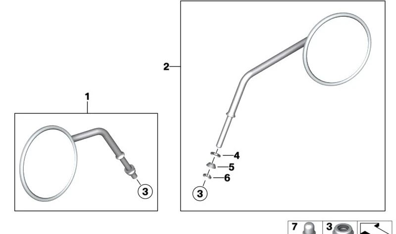 Linker Rückspiegel OEM 51169899391 für BMW R 18 B, R 18 Transcontinental Motorräder. Original BMW Motorrad.
